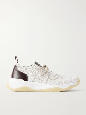 Shadow Leather-Trimmed Stretch-Knit Sneakers