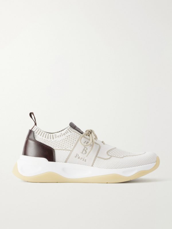 Shadow Leather-Trimmed Stretch-Knit Sneakers Shadow Leather-Trimmed Stretch-Knit Sneakers