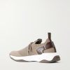 Shadow Leather-Trimmed Stretch-Knit Sneakers - BK Shadow Leather-Trimmed Stretch-Knit Sneakers - BK