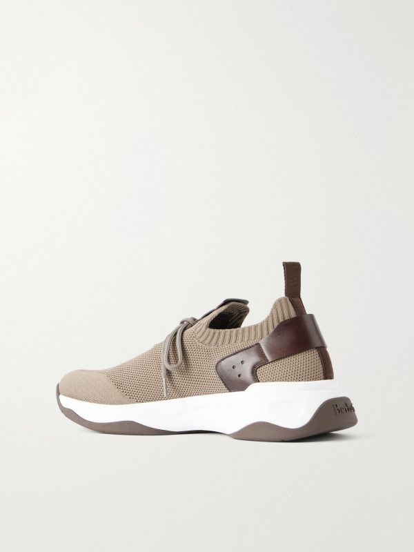 Shadow Leather-Trimmed Stretch-Knit Sneakers - BK Shadow Leather-Trimmed Stretch-Knit Sneakers - BK