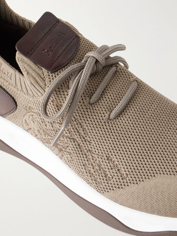 Shadow Leather-Trimmed Stretch-Knit Sneakers - CU Shadow Leather-Trimmed Stretch-Knit Sneakers - CU