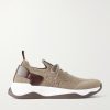 Shadow Leather-Trimmed Stretch-Knit Sneakers Shadow Leather-Trimmed Stretch-Knit Sneakers