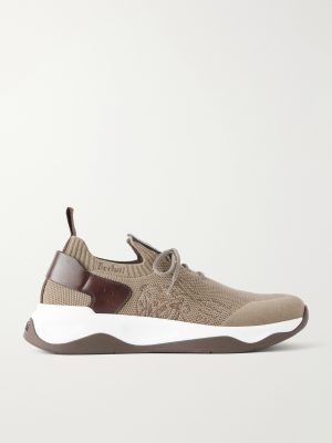 Shadow Leather-Trimmed Stretch-Knit Sneakers