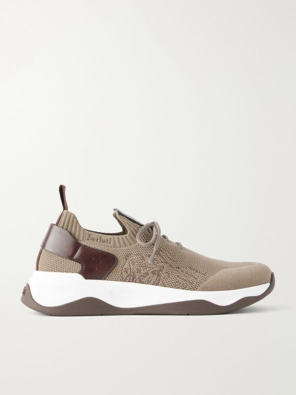 Shadow Leather-Trimmed Stretch-Knit Sneakers Shadow Leather-Trimmed Stretch-Knit Sneakers