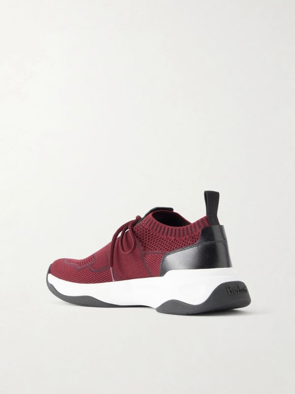 Shadow Leather-Trimmed Stretch-Knit Sneakers - BK Shadow Leather-Trimmed Stretch-Knit Sneakers - BK
