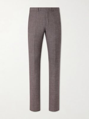Straight-Leg Price of Wales Checked Wool, Silk and Linen-Blend Suit Trousers