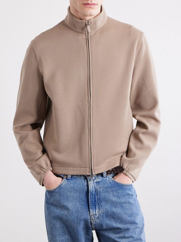 Honeycomb-Knit Cotton, Wool and Silk-Blend Zip-Up Sweater - FR Honeycomb-Knit Cotton, Wool and Silk-Blend Zip-Up Sweater - FR