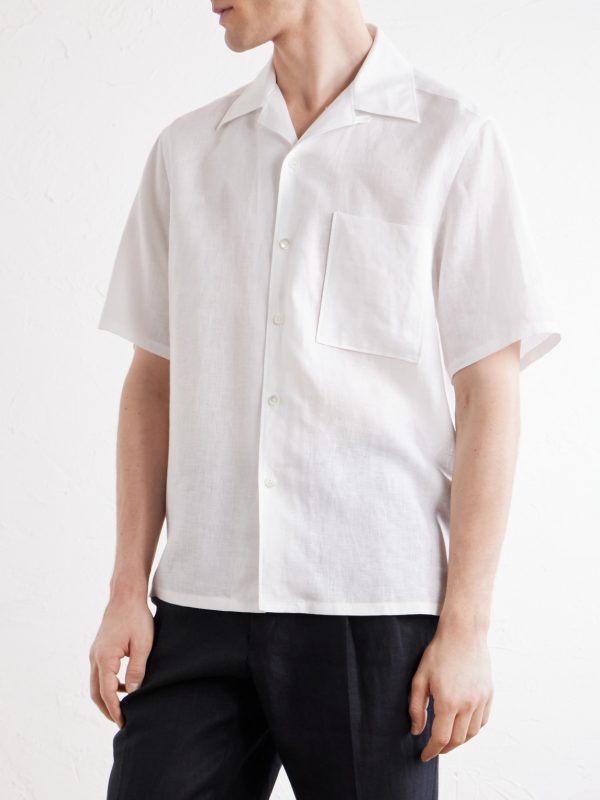 Convertible-Collar Linen Shirt - FR