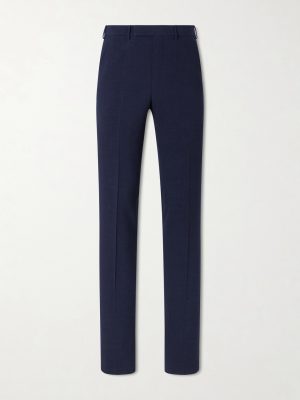 Straight-Leg Wool, Silk and Linen-Blend Seersucker Trousers