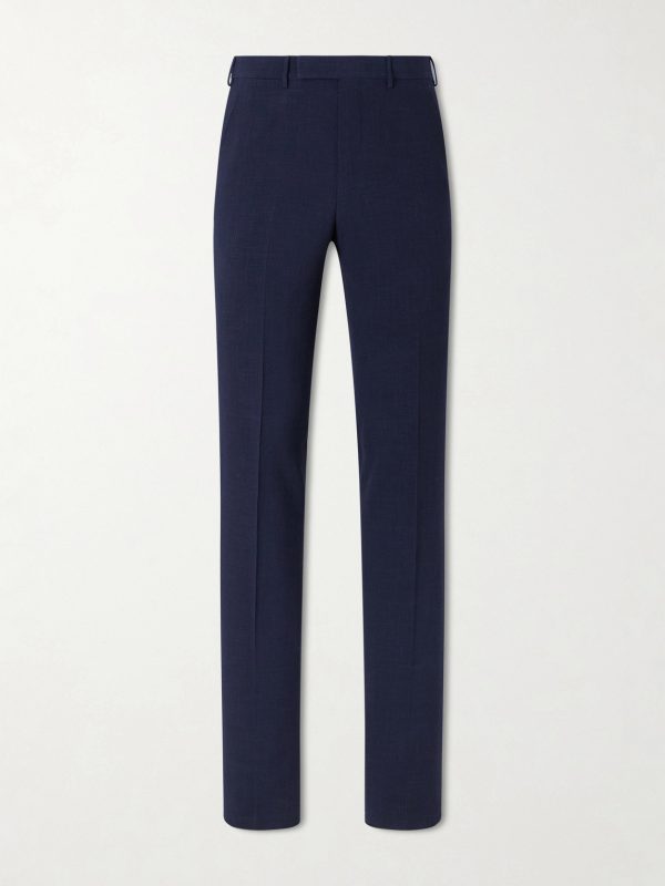 Straight-Leg Wool, Silk and Linen-Blend Seersucker Trousers Straight-Leg Wool, Silk and Linen-Blend Seersucker Trousers