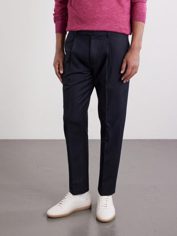 Straight-Leg Pleated Cotton and Linen-Blend Trousers - FR