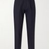 Straight-Leg Pleated Cotton and Linen-Blend Trousers
