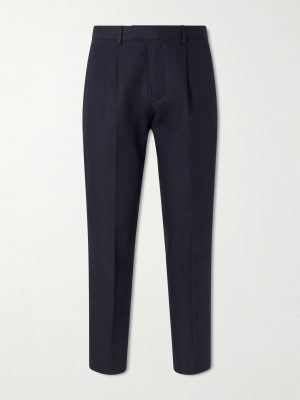 Straight-Leg Pleated Cotton and Linen-Blend Trousers