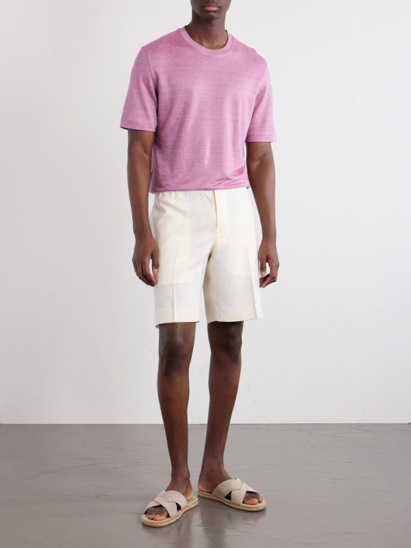 Straight-Leg Pleated Linen Drawstring Shorts - OU Straight-Leg Pleated Linen Drawstring Shorts - OU