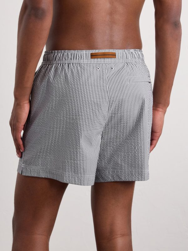Straight-Leg Mid-Length Striped Seersucker Swim Shorts - BK Straight-Leg Mid-Length Striped Seersucker Swim Shorts - BK
