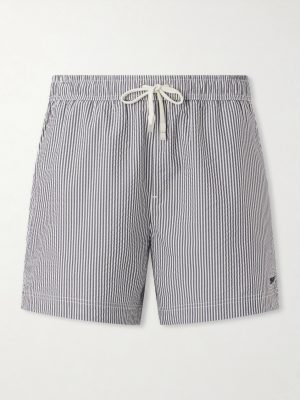 Straight-Leg Mid-Length Striped Seersucker Swim Shorts Straight-Leg Mid-Length Striped Seersucker Swim Shorts