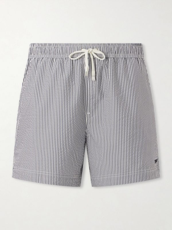 Straight-Leg Mid-Length Striped Seersucker Swim Shorts Straight-Leg Mid-Length Striped Seersucker Swim Shorts