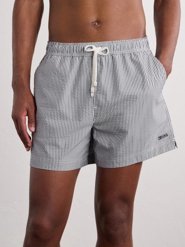 Straight-Leg Mid-Length Striped Seersucker Swim Shorts - OU Straight-Leg Mid-Length Striped Seersucker Swim Shorts - OU