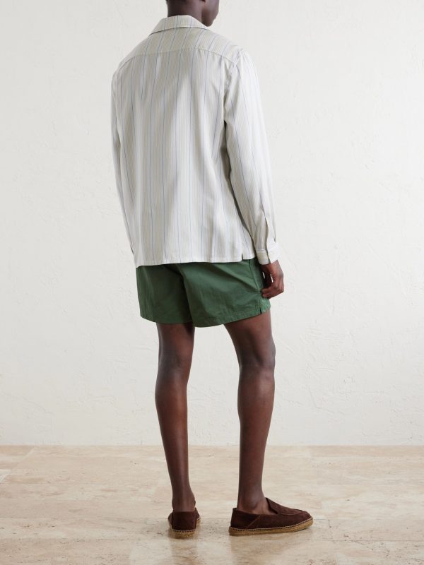 Striped Camp-Collar Silk Shirt - BK Striped Camp-Collar Silk Shirt - BK