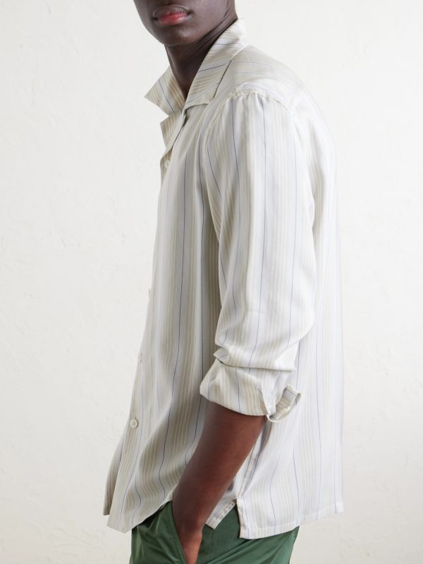 Striped Camp-Collar Silk Shirt - CU Striped Camp-Collar Silk Shirt - CU