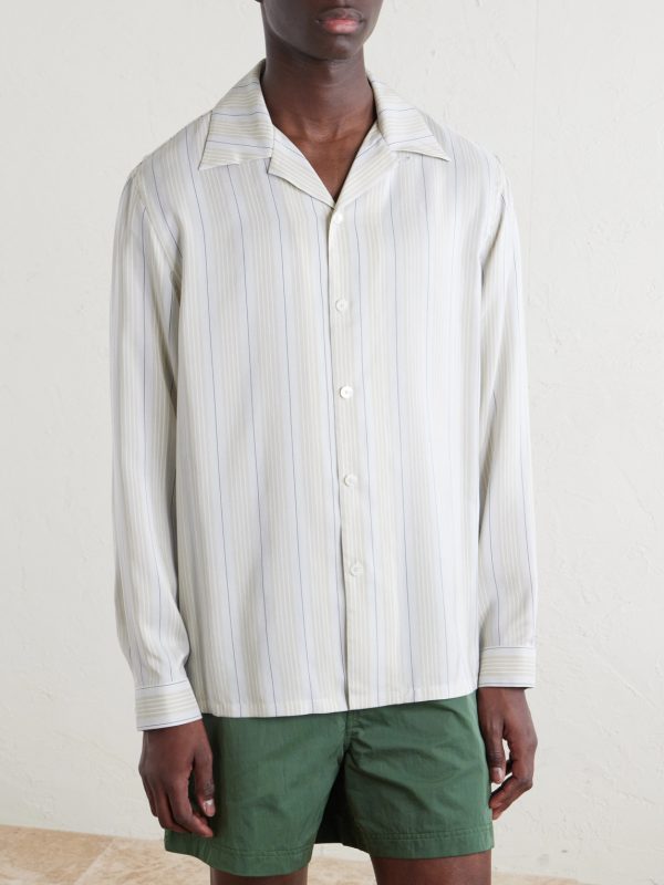 Striped Camp-Collar Silk Shirt - FR Striped Camp-Collar Silk Shirt - FR