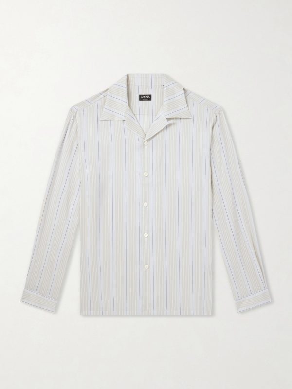 Striped Camp-Collar Silk Shirt Striped Camp-Collar Silk Shirt