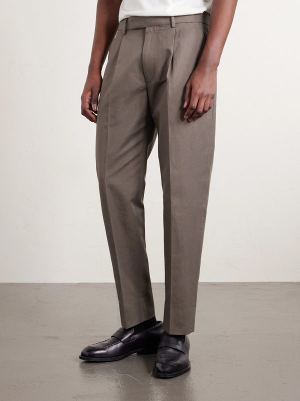 Pleated Cotton and Linen-Blend Trousers - FR