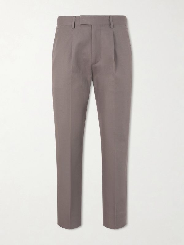 Pleated Cotton and Linen-Blend Trousers