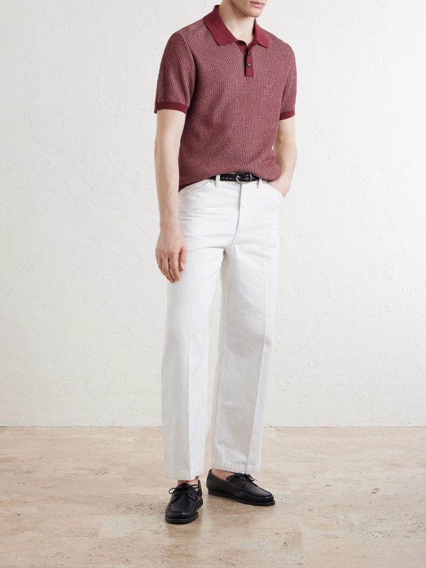 Honeycomb-Knit Silk and Cotton-Blend Polo Shirt - OU Honeycomb-Knit Silk and Cotton-Blend Polo Shirt - OU