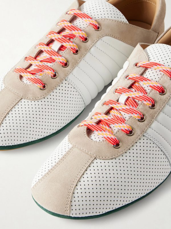 Suede-Trimmed Perforated Leather Sneakers - CU