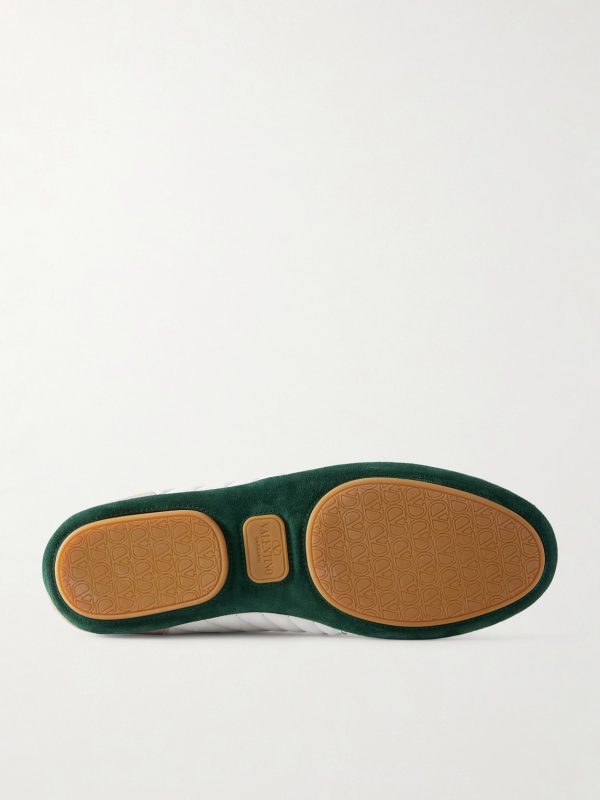 Suede-Trimmed Perforated Leather Sneakers - E1