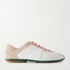 Suede-Trimmed Perforated Leather Sneakers