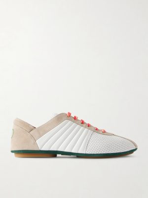 Suede-Trimmed Perforated Leather Sneakers Suede-Trimmed Perforated Leather Sneakers