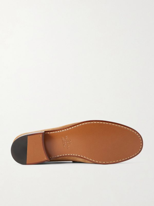Logo-Embellished Suede Loafers - E1 Logo-Embellished Suede Loafers - E1