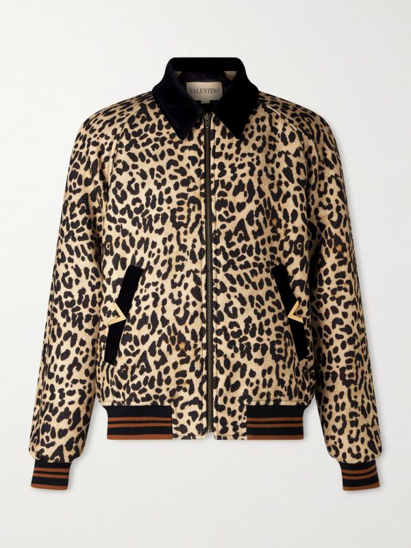 Leopard-Print Wool-Twill Bomber Jacket