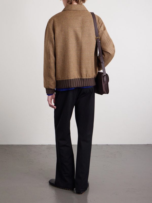 Padded Houndstooth Virgin Wool Bomber Jacket - BK