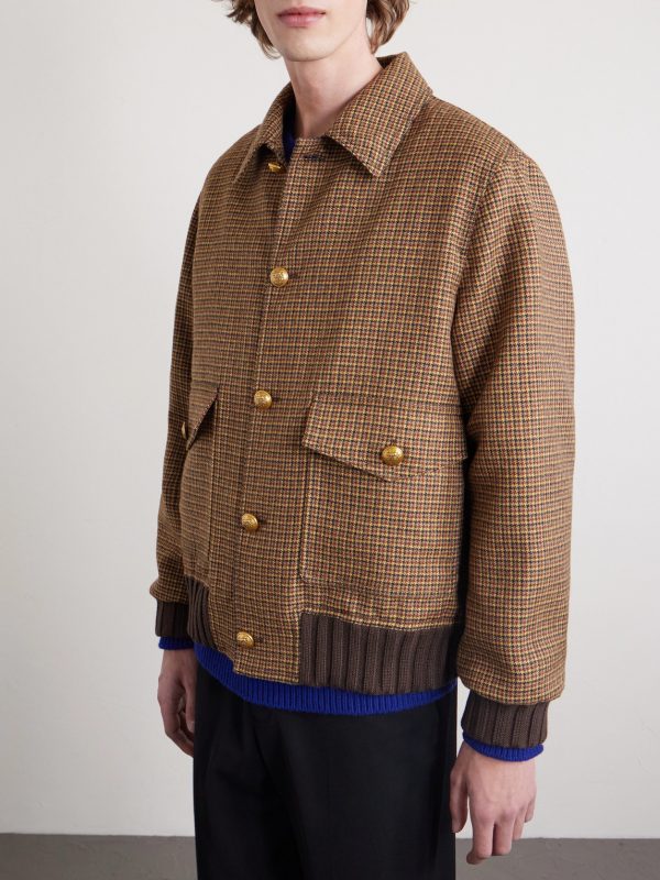 Padded Houndstooth Virgin Wool Bomber Jacket - FR