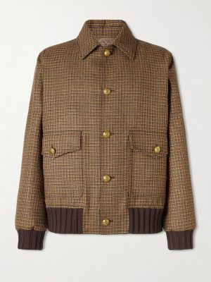Padded Houndstooth Virgin Wool Bomber Jacket Padded Houndstooth Virgin Wool Bomber Jacket