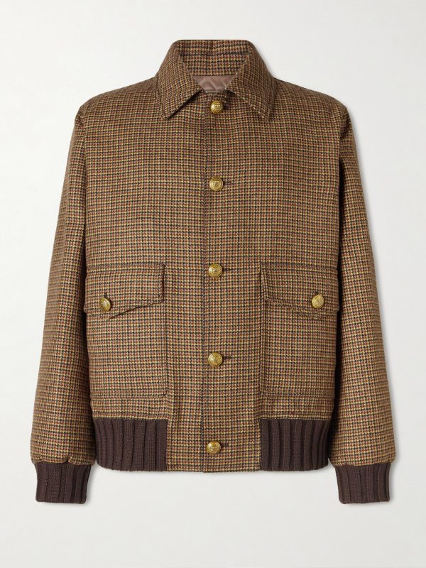 Padded Houndstooth Virgin Wool Bomber Jacket