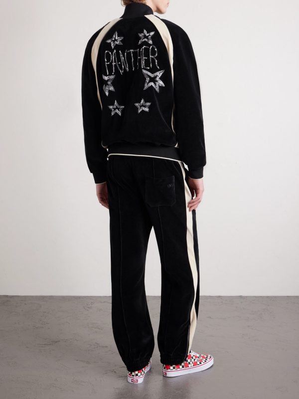 Beaded Crystal-Embellished Cotton-Blend Velour Track Jacket - BK Beaded Crystal-Embellished Cotton-Blend Velour Track Jacket - BK