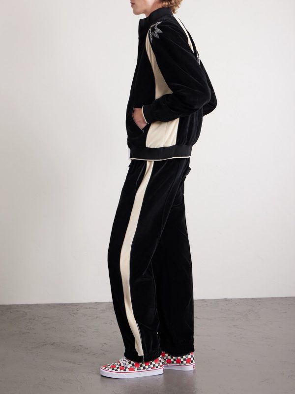 Beaded Crystal-Embellished Cotton-Blend Velour Track Jacket - OU Beaded Crystal-Embellished Cotton-Blend Velour Track Jacket - OU