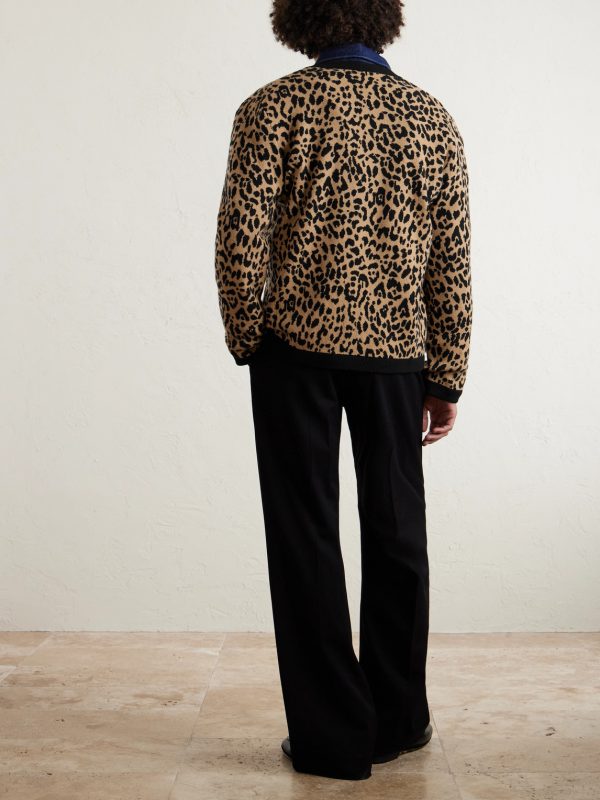 Leopard-Jacquard Knit Wool Cardigan - BK