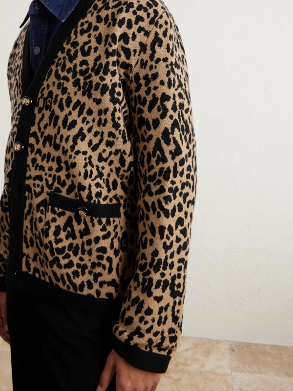 Leopard-Jacquard Knit Wool Cardigan - CU