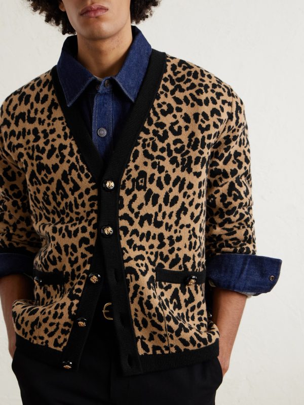 Leopard-Jacquard Knit Wool Cardigan - FR