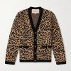 Leopard-Jacquard Knit Wool Cardigan