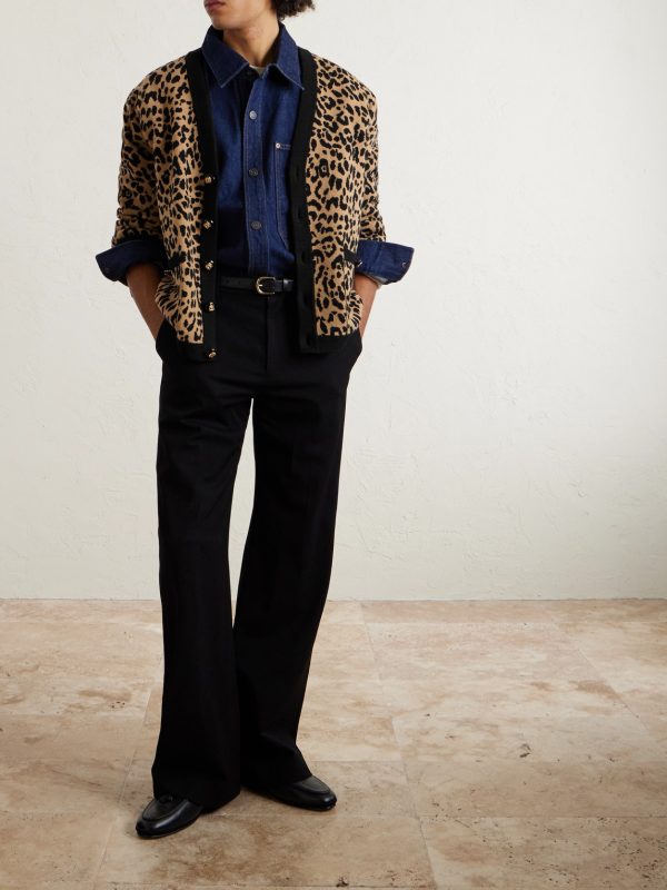 Leopard-Jacquard Knit Wool Cardigan - OU