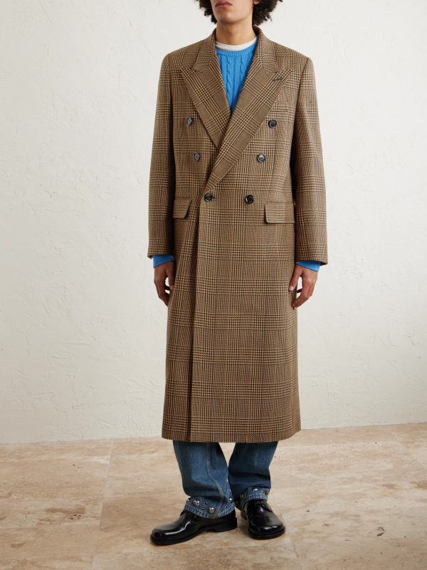 Double-Breasted Prince of Wales Checked Virgin Wool Coat - FR Double-Breasted Prince of Wales Checked Virgin Wool Coat - FR