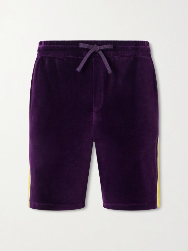 Slim-Fit Appliquéd Cotton-Blend Velvet Shorts Slim-Fit Appliquéd Cotton-Blend Velvet Shorts