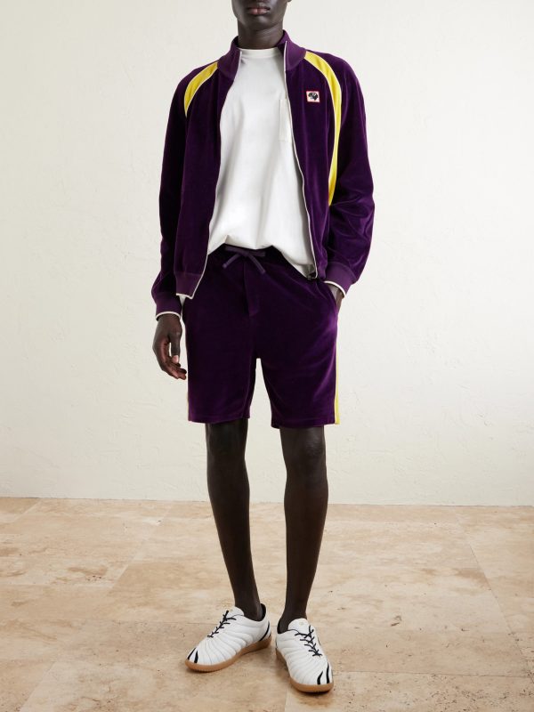 Slim-Fit Appliquéd Cotton-Blend Velvet Shorts - OU Slim-Fit Appliquéd Cotton-Blend Velvet Shorts - OU