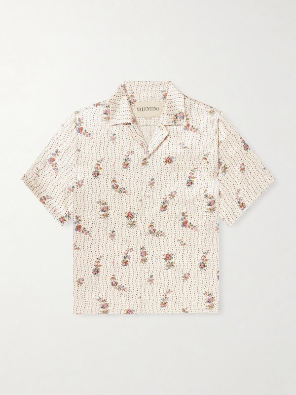 Camp-Collar Floral-Print Silk-Twill Shirt